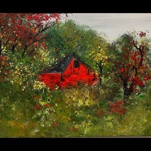 TODAY SALE ORIGINAL ACRYLIC FALL BARN PAINTING